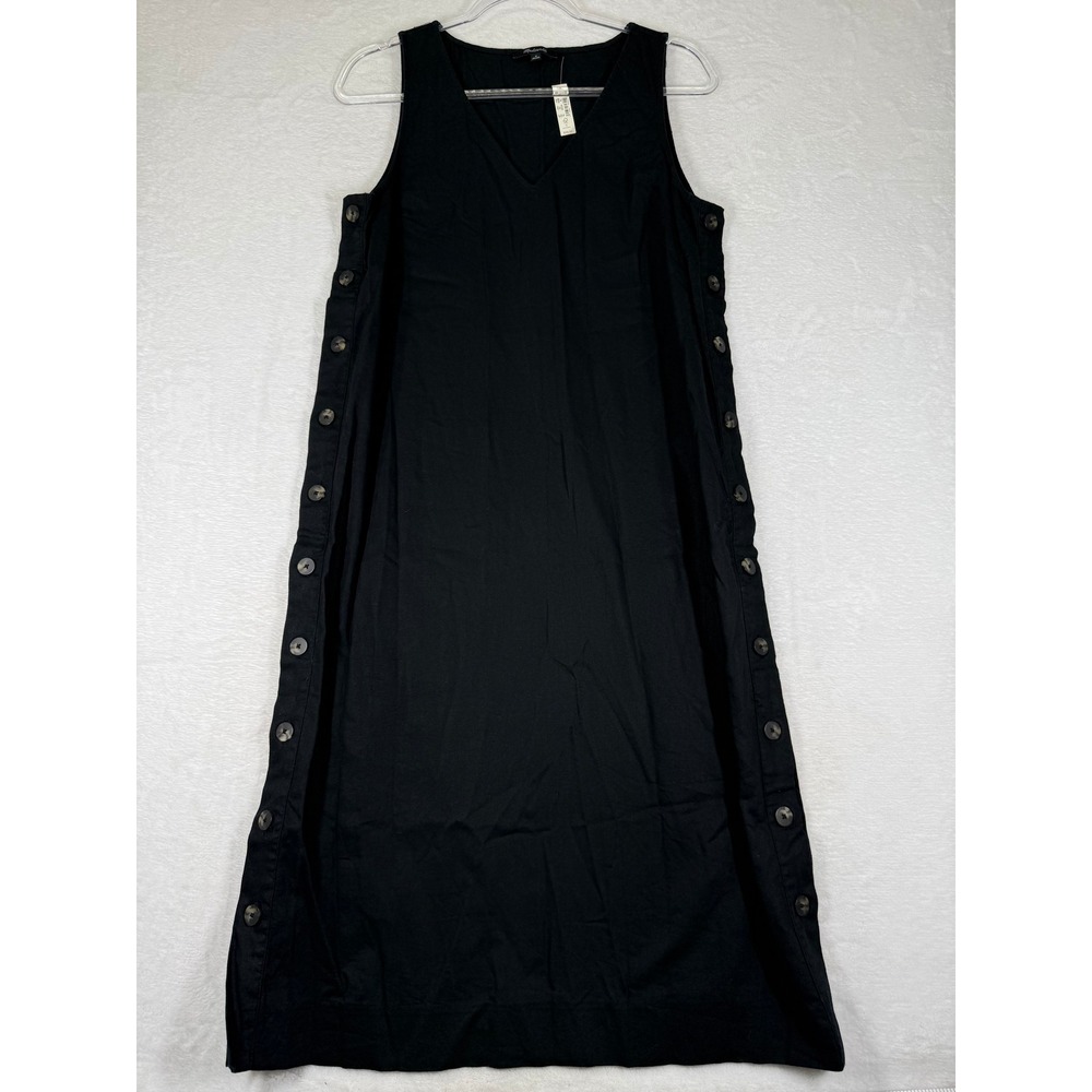 Madewell Black Linen Cotton Side Button Sleeveless Midi Dress NA269 Size‎ M